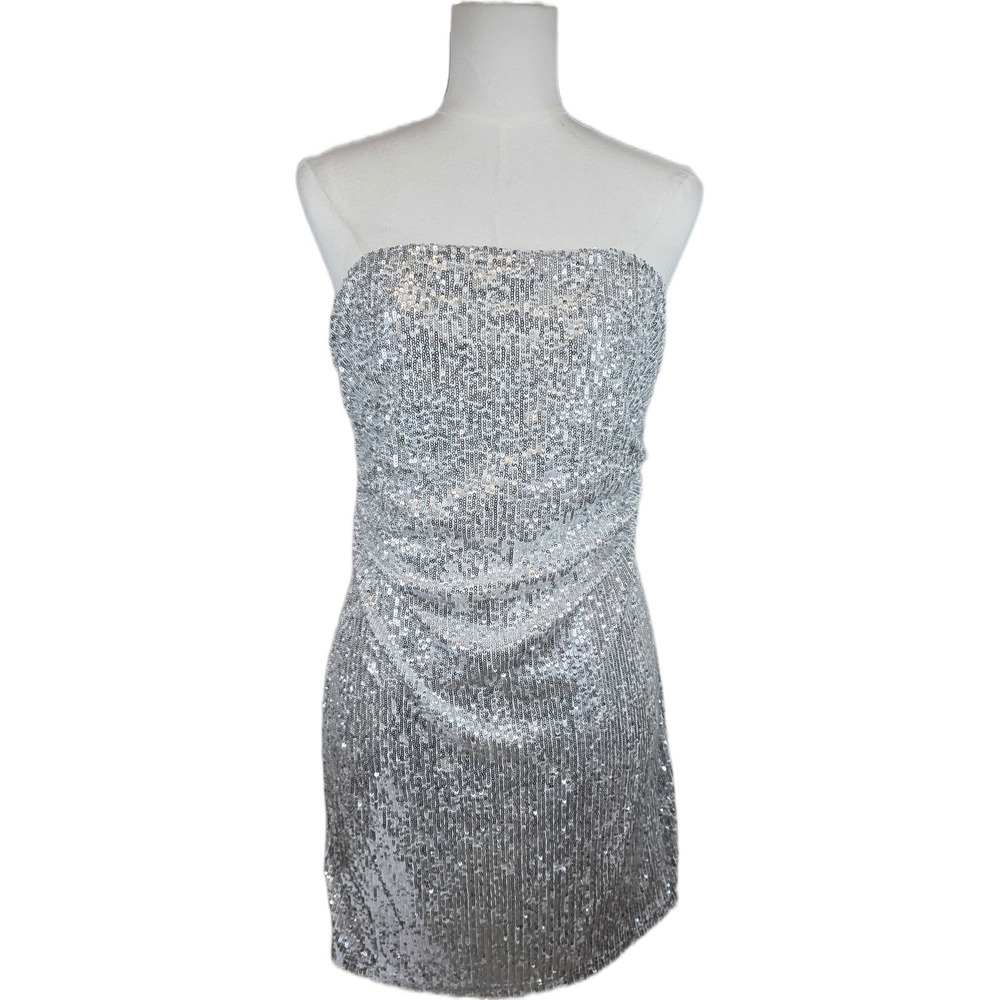 Abound Silver Sequin Strapless Ruched Mini Bodycon Party Dress